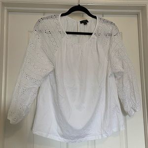 J. Crew White Long Sleeve Eyelet Top